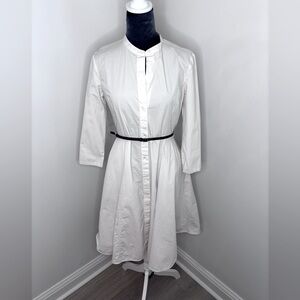 Theory White Shirt Dress With Leather Belt. Size 6
